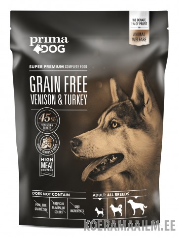 PrimaDog GRAIN FREE täistoit hirveliha-kalkuni kõikidele täiskasvanud koertele 8x1,5 kg LÕPUMÜÜK