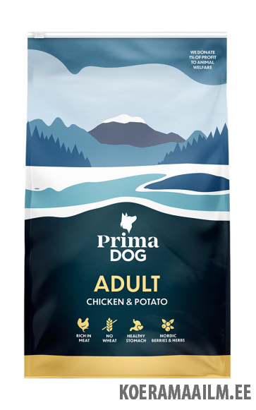 PrimaDog täistoit kana-kartuli, kõikidele täiskasvanud koertele 10 kg
