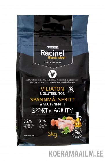 Racinel Black Label Sport&Agility kuivtoit täiskasvanud koertele 3 kg