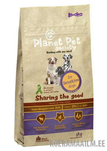 Planet Pet Society kuivtoit tundlikele koertele lambalihaga 3 kg