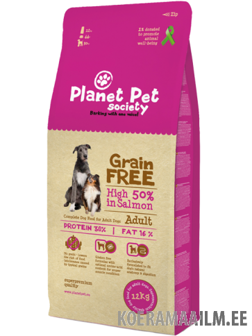  Planet Pet Society teraviljavaba kuivtoit täiskasvanud koertele lõhega 12 kg