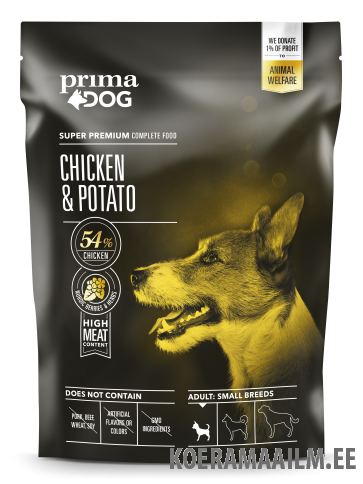 PrimaDog täistoit kana-kartuli väikest tõugu täiskasvanud koertele 1,5 kg