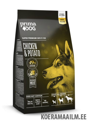 PrimaDog täistoit kana-kartuli kõikidele täiskasvanud koertele 2 kg