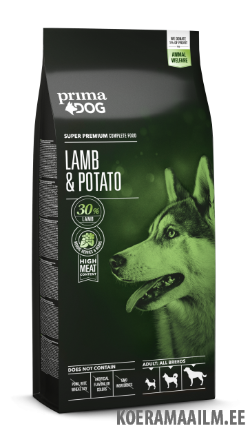 PrimaDog täistoit lamba-kartuli, kõikidele täiskasvanud koertele 10 kg x 2