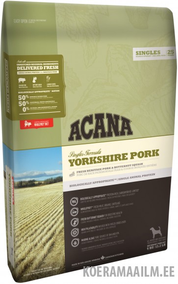 Acana Dog Yorkshire Pork sealihaga igas vanuses ja suuruses koertele 11,4kg