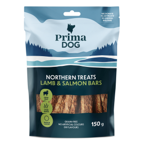 PrimaDog Northern Treats maius lambaliha-lõhe astelpajuga 150g