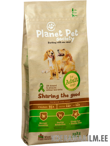  Planet Pet Society kuivtoit täiskasvanud koerale kana ja riisiga 15 kg