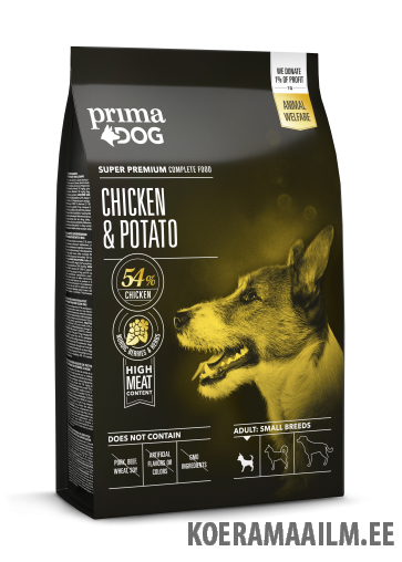 PrimaDog täistoit kana-kartuli väikest tõugu täiskasvanud koertele 4 kg