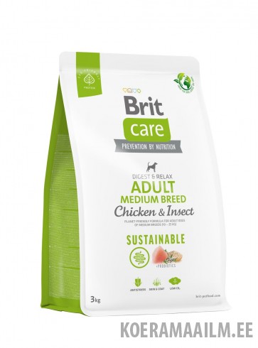 Brit Care Sustainable Adult Medium Breed Chicken & Insect koeratoit 3kg