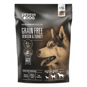 PrimaDog GRAIN FREE täistoit hirveliha-kalkuni kõikidele täiskasvanud koertele 1,5 kg